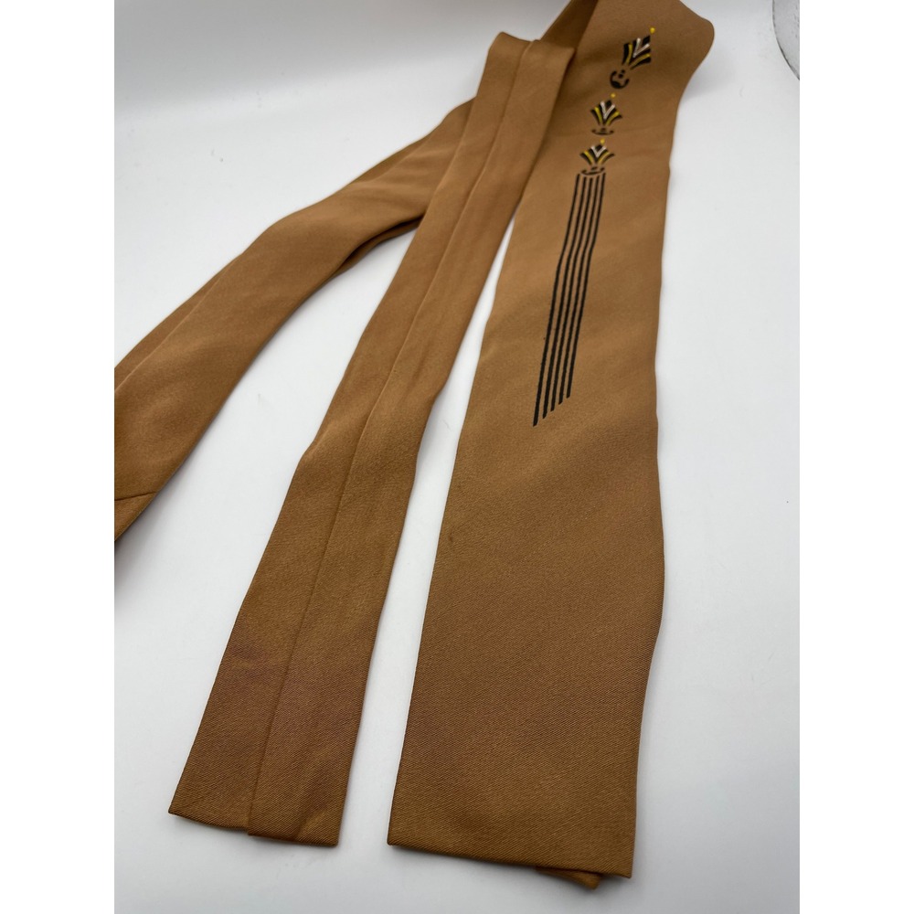 Vintage Haband Mallinson 5th Ave Sheen Gabardine Tie Art Deco Camel Tan 40s 50s